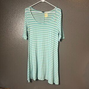 Joe Boxer Medium Teal White Striped T-Shirt Dress Casual Comfy